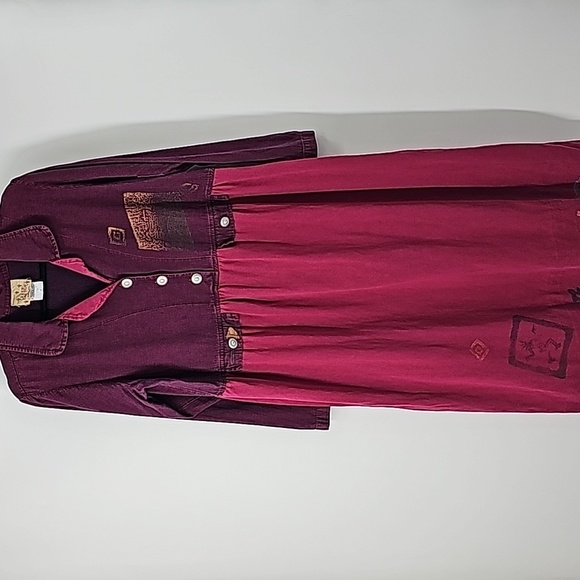 Blue Cactus VTG Western Rustic Prarie Boho Midi Dress Painted Patch Print Detail - Picture 11 of 11